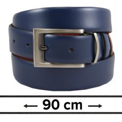 Pasek Dwustronny do Spodni Granatowo-Brązowy 90 cm, Elegancki, Męski, Skórzany -VICTORIO. Brązowe paski męskie Victorio, ze skóry, eleganckie. Za 99.00 zł.