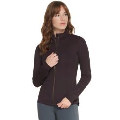 Bluza dresowa sportowa damska Go Flex Harmony Full Zip Jacket. Brązowe bluzy damskie Skechers, s, bez wzorów, z dresówki, sportowe, bez ramiączek, bez kaptura. Za 199.99 zł.