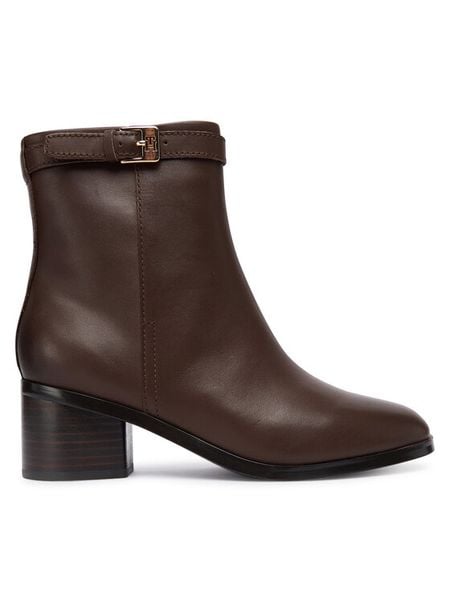 Tommy Hilfiger Botki Th Buckle Riding Mid Heel Bootie FW0FW08859 Brązowy. Brązowe botki damskie Tommy Hilfiger, bez wzorów, ze skóry, bez obcasa, na słupku, bez zapięcia. Za 599.99 zł.
