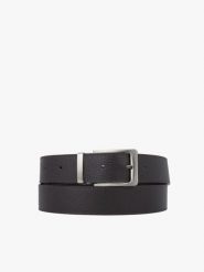 Ciemnobrązowy pasek ze skóry licowej. Brązowe paski męskie Ryłko, z jeansu, eleganckie. Za 129.99 zł.