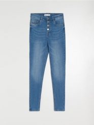 Jeansy skinny high waist - niebieski. Niebieskie jeansy damskie Sinsay, bez wzorów, z denimu, z podwyższonym stanem. Za 69.99 zł.