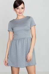 Szara Pikowana Sukienka z Krótkim Rękawem. Szare sukienki damskie Katrus, l, bez wzorów, z dzianiny, bez kołnierzyka, bez ramiączek, mini. Za 249.00 zł.
