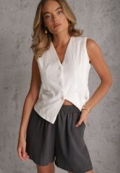 Szare Szorty Casual High Waist na Lato Bogate w Wiskozę Ismina. Szare szorty damskie Renee, bez wzorów, z materiału, casualowe, z podwyższonym stanem. Za 29.99 zł.
