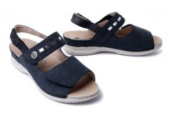 RIEKER V7473-14 blue, sandały damskie. Niebieskie sandały damskie Rieker, bez wzorów, bez obcasa, na koturnie, bez zapięcia. Za 271.92 zł.