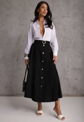 Czarna Rozkloszowana Spódnica z Kieszonkami i Paskiem z Klamrą Qualea. Czarne spódnice damskie Renee, na co dzień, l, bez wzorów, z bawełny, eleganckie, midi, dopasowane. Za 129.99 zł.