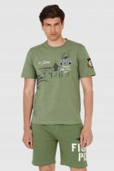 AERONAUTICA MILITARE Zielony t-shirt męski. Zielone t-shirty męskie Aeronautica Militare, m, bez wzorów, bez kołnierzyka, bez ramiączek. W wyprzedaży za 239.99 zł.