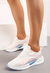 Biało-Różowe Buty Sportowe z Siateczki z Ozdobną Wstawką na Podeszwie Yllaria. Białe obuwie sportowe damskie Renee, bez wzorów, bez zapięcia. Za 89.99 zł.