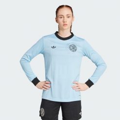 Koszulka Germany Anniversary Long Sleeve. Czarne bluzki damskie Adidas, xs, bez wzorów, z materiału, sportowe, bez kołnierzyka, bez ramiączek. Za 499.00 zł.