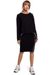 Asymetryczna Bluza z Lampasami - Czarna. Czarne bluzy damskie MOE, l, bez wzorów, z bawełny, bez ramiączek, bez kaptura. Za 229.90 zł.