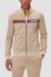 GUESS Beżowa rozpinana męska bluza w monogram Korbin, Rozmiar L. Brązowe bluzy sportowe męskie Guess, l, z aplikacjami, bez kaptura. W wyprzedaży za 309.99 zł.