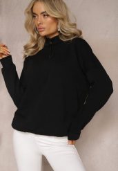 Czarna Ocieplana Bluza Bawełniana z Półgolfem Heraia. Czarne bluzy damskie Renee, bez wzorów, z bawełny, casualowe, bez ramiączek, bez kaptura. Za 84.99 zł.
