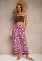 Fioletowe Szerokie Spodnie Culottes z Bawełny w Ornamentalny Print Lisanella. Fioletowe spodnie materiałowe damskie Renee, bez wzorów, z bawełny, eleganckie. Za 29.99 zł.