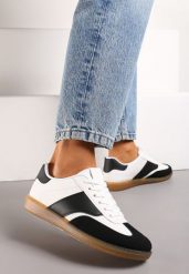 Czarno-Białe Sneakersy Tenisówki o Klasycznym Fasonie Do Kostki Satrama. Czarne trampki i tenisówki damskie Born2be, bez wzorów, z jeansu, bez zapięcia. Za 79.99 zł.