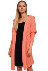 Długi sweter damski kardigan oversize z kapturem pastelowy róż. Czerwone kardigany damskie Polskie swetry, l, bez wzorów, z dzianiny, eleganckie, bez kołnierzyka. Za 309.00 zł.