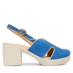 Czółenka Fly London. Niebieskie czółenka damskie Fly London, bez wzorów, bez obcasa, bez zapięcia. Za 589.99 zł.