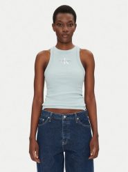 Calvin Klein Jeans Top Monologo J20J225301 Niebieski Slim Fit. Niebieskie topy damskie Calvin Klein Jeans, xxs, bez wzorów, z bawełny, bez kołnierzyka, bez ramiączek. Za 109.99 zł.