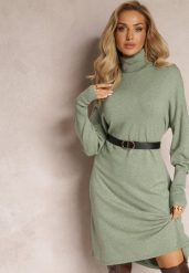Jasnozielona Sukienka Sweterkowa o Pudełkowym Fasonie Horrene. Zielone sukienki damskie Renee, bez wzorów, z dzianiny, bez kołnierzyka, bez ramiączek, maxi. Za 84.99 zł.