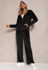 Czarny Welurowy Komplet Dresowy Bluza z Kapturem i Szerokie Spodnie Poretta. Czarne bluzy damskie Renee, m, bez wzorów, z dresówki, eleganckie, bez ramiączek, z kapturem. Za 69.99 zł.
