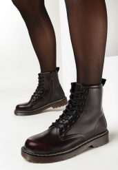 Czerwone Botki Workery z Sznurowaniem Eroania. Czarne botki damskie Born2be, bez wzorów, bez obcasa, na płaskiej podeszwie, bez zapięcia. Za 139.99 zł.