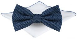 Mucha Męska z Poszetką - Chattier - Granatowa z Drobnym Wzorem. Niebieskie krawaty i muchy Chattier, bez wzorów, eleganckie. Za 65.00 zł.