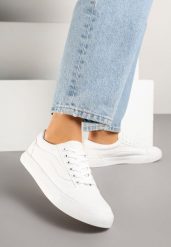 Białe Tenisówki Trampki z Niską Cholewką Ozdobione Geometrycznym Wzorem Wioressa. Białe trampki i tenisówki damskie Renee, bez wzorów, z jeansu, przed kostkę, bez zapięcia. Za 69.99 zł.