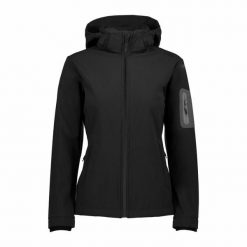 Kurtka softshell damska CMP Wilma Jacket Zip Hood. Czarne kurtki sportowe damskie CMP, m, bez wzorów, z elastanu, bez ramiączek, z kapturem, trekkingowe. Za 280.49 zł.