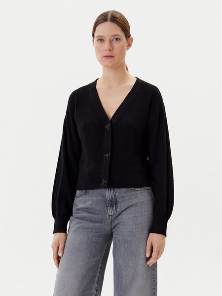 Guess Kardigan W5YR01 Z2ZK2 Czarny Regular Fit. Czarne kardigany damskie Guess, xs, z aplikacjami, z wiskozy, bez kołnierzyka. Za 249.99 zł.