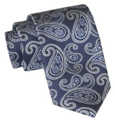 Męski Krawat Angelo di Monti - Granatowy Z Wzorem Paisley. Niebieskie krawaty i muchy Angelo di Monti, bez wzorów, z tkaniny, eleganckie. Za 45.00 zł.