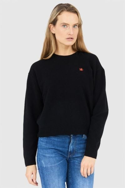 KENZO Czarny sweter damski z kwiatkiem, Rozmiar XS. Czarne swetry nierozpinane damskie Kenzo, s, bez wzorów, bez kołnierzyka, bez ramiączek. W wyprzedaży za 799.99 zł.
