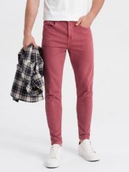 Spodnie męskie jeansowe o kroju SLIM FIT - czerwone V7 - Rozmiar: M. Czerwone spodnie sportowe męskie Ombre Clothing, m, bez wzorów, z bawełny. W wyprzedaży za 59.99 zł.