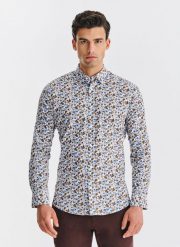 PAKO LORENTE – Biała koszula w kwiaty. Białe koszule męskie Pako Lorente, xxl, bez wzorów, z bawełny, bez kołnierzyka, bez ramiączek. Za 299.99 zł.