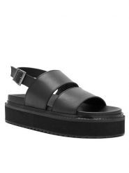 Badura Sandały PRETORO- Czarny. Czarne sandały damskie Badura, bez wzorów, ze skóry, bez obcasa, na koturnie, bez zapięcia. Za 299.99 zł.