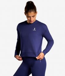 Bluza sportowa damska ekologiczna. Niebieskie bluzy damskie NORDICDOTS, l, bez wzorów, z bawełny, klasyczne, bez ramiączek, bez kaptura. Za 275.00 zł.