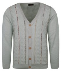 Kardigan, Beżowy, Wzór Geometryczny, Sweter Zapinany na Guziki, Elegancki -KINGS- Męski. Brązowe swetry męskie Kings, m, bez wzorów, z bawełny, casualowe, bez kołnierzyka, bez ramiączek. Za 199.00 zł.