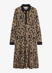 Sukienka z dżerseju ze wzorem paisley. Czarne sukienki damskie bonprix, bez wzorów, z dżerseju, eleganckie, bez kołnierzyka, bez ramiączek. Za 169.99 zł.