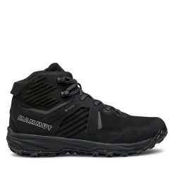 Trekkingi Mammut. Czarne botki męskie Mammut, bez wzorów, z gore-texu, sportowe, bez obcasa, bez zapięcia. Za 619.99 zł.