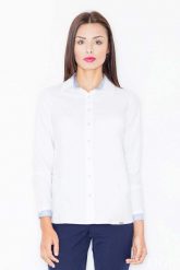 Biało Niebieska Klasyczna Koszula z Wykończeniami w Paski. Białe koszule damskie Figl, xl, bez wzorów, z bawełny, klasyczne, bez kołnierzyka, bez ramiączek. Za 199.00 zł.