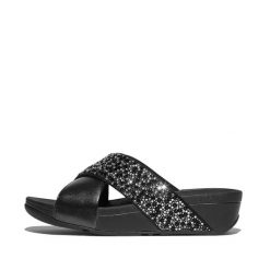 Klapki damskie FitFlop Lulu Crystal-Mix Metallic Cross. Czarne klapki damskie FIT FLOP, na lato, bez wzorów, z gumy, eleganckie, bez obcasa, bez zapięcia. Za 493.50 zł.
