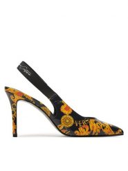 Versace Jeans Couture Sandały 77VA3S52 ZS366 Czarny. Czarne sandały damskie Versace Jeans Couture, bez wzorów, z jeansu, bez obcasa, na szpilce, bez zapięcia. W wyprzedaży za 759.99 zł.