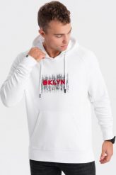 Ombre Męska klasyczna bluza kangurka z nadrukiem - biała V1 OM-SSPS-0150 XXL. Białe bluzy męskie Ombre, m, bez wzorów, klasyczne, bez ramiączek, bez kaptura. Za 59.99 zł.