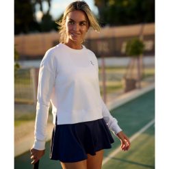 Bluza sportowa damska ekologiczna. Białe bluzy damskie NORDICDOTS, l, bez wzorów, z bawełny, klasyczne, bez ramiączek, bez kaptura. Za 275.00 zł.