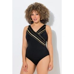 Damskie Strój kąpielowy złota lamówka w kopertowym stylu miękkie miseczki. Czarne stroje kąpielowe damskie Ulla Popken, plus size, bez wzorów, z elastanu. Za 239.99 zł.