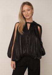 Czarna Elegancka Bluzka o Kroju Bombki z Warkoczowym Detalem Eutenis. Czarne bluzki damskie Born2be, m, bez wzorów, z materiału, eleganckie, bez kołnierzyka, bez ramiączek. Za 139.99 zł.