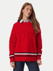 Tommy Jeans Sweter DW0DW23353 Czerwony Oversize. Czerwone swetry nierozpinane damskie Tommy Jeans, m, bez wzorów, z jeansu, bez kołnierzyka, bez ramiączek. Za 649.99 zł.