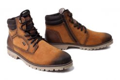 RIEKER TEX F3622-68 yellow, trzewiki męskie. Brązowe botki męskie Rieker, bez wzorów, bez obcasa, bez zapięcia. Za 436.01 zł.