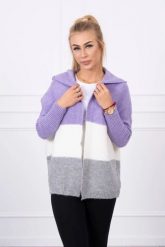 Sweter z kapturem trzykolorowy fioletowy+ecru+szary. Fioletowe swetry nierozpinane damskie KESI, l, bez wzorów, z poliesteru, bez kołnierzyka, plus size, bez ramiączek. Za 158.92 zł.