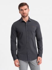 Męska bawełniana koszula REGULAR z dzianiny single jersey - grafitowa V6 OM-SHCS-0138 - XXL. Szare koszule męskie Ombre Clothing, l, bez wzorów, z bawełny, bez kołnierzyka, bez ramiączek. W wyprzedaży za 79.99 zł.