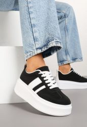 Czarne Sneakersy Kultowe Tenisówki na Platformie z Koturnem Elisara. Czarne trampki i tenisówki damskie Born2be, bez wzorów, z jeansu, bez zapięcia. Za 79.99 zł.