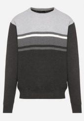 Szary Klasyczny Sweter z Ozdobnymi Paskami Taiqua. Szare swetry męskie Born2be, m, bez wzorów, klasyczne, bez kołnierzyka, bez ramiączek. Za 24.99 zł.