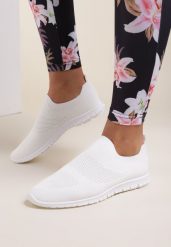 Białe Buty Sportowe Daphimilia. Białe obuwie sportowe damskie Renee, bez wzorów, bez zapięcia. Za 39.99 zł.